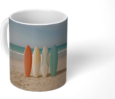 Mok - Koffiemok - Strand - Surfbord - Pastel - Mokken - 350 ML - Beker - Koffiemokken - Theemok