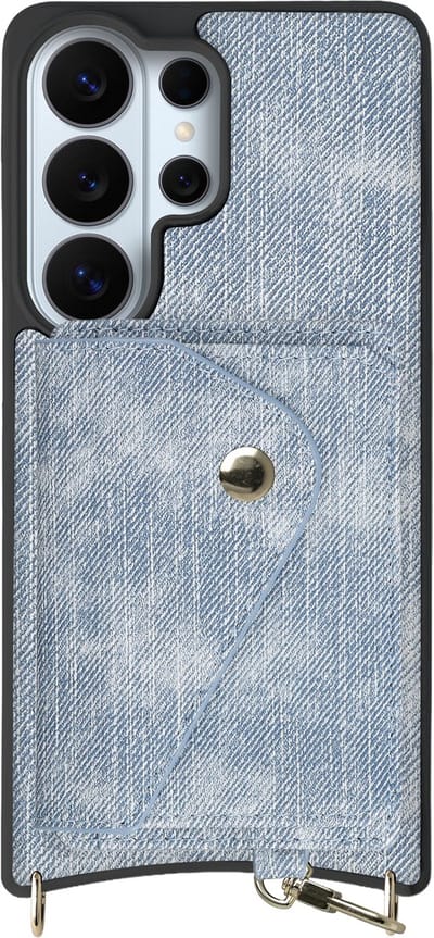 AVY Leren Hoesje Geschikt voor Samsung Galaxy S26 Ultra | Met Magnetische Kaarthouder | Compatibel met MagSafe | Kustleren Case met Wallet | Denim