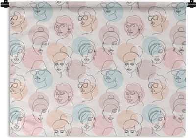 Wandkleed - Wanddoek - Vrouwen - Pastel - Line Art - Patronen - 120x90 cm - Wandtapijt