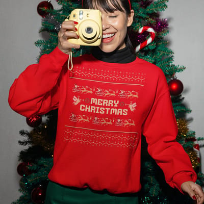 Foute Kersttrui - Kleur Rood - Merry Christmas Oldschool - Maat XS - Uniseks Pasvorm - Kerstkleding voor Dames & Heren