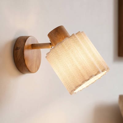 Lindby - wandlamp - 1licht - rubberhout, linnen - H: 17 cm - E14 - Licht hout, beige