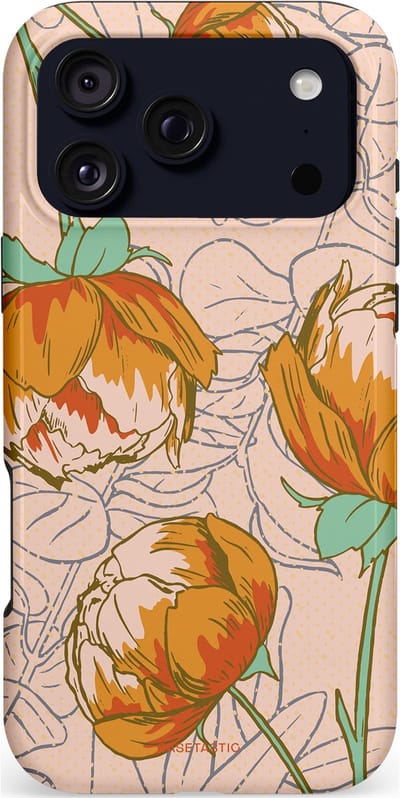 Casetastic hoesje geschikt voor Apple iPhone 17 Pro Max - MagSafe - Dubbellaagse bescherming - Lente pioenroos - Fashion Case - Zand Zilver Okergeel Terracotta