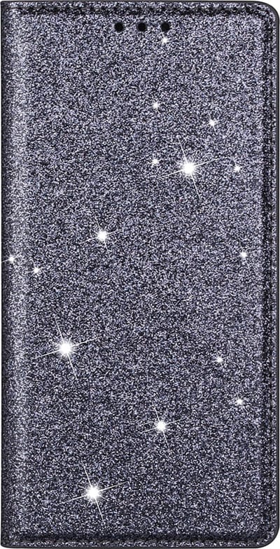 Hoesje geschikt voor iPhone 16 Plus - Bookcase - Pasjeshouder - Portemonnee - Glitter - TPU - Grijs