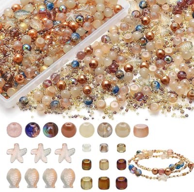 glazen kralen voor het maken van armbanden, kleurrijke kristallen kralen, veelzijdige set met 8 mm kralen, waaronder oceaanelementen zoals zeesterkralen en rocailles