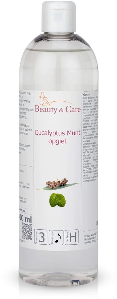 Beauty&Care® Sauna Opgietmiddel - Eucalyptus & Munt - Opgietconcentraat voor Emmer & Saunakachel - tot 100x Opgieten - Geuren met Etherische Olie - Verzorging & accessoires - 500 ml
