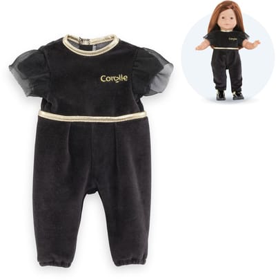 Corolle poppen jumpsuit zwart velours 36cm - chique poppenkleding.