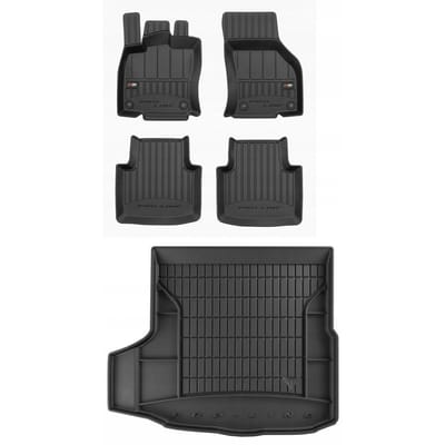 Frogum ProLine Complete Set: Luxe Rubberen Automatten + Kofferbakmat - Geschikt voor VW Arteon Shooting Brake (Kombi) vanaf 2020 - Voor modellen met volwaardig reservewiel - Perfecte Pasvorm - Geurloos TPE - Zwart