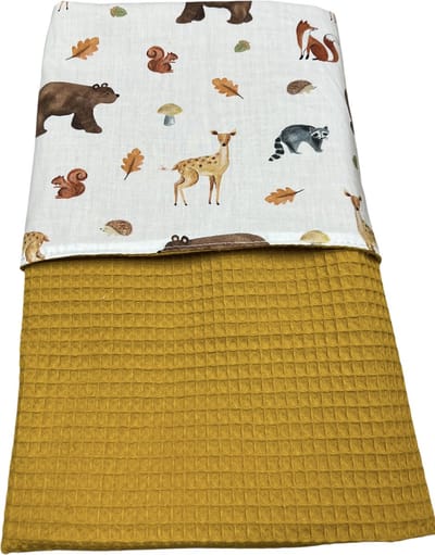 Baby deken kinderwagen deken wieg deken oker geel forest animal 60 x 90 cm