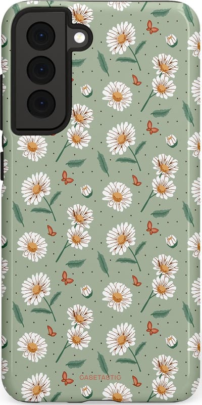 Casetastic Hoesje Geschikt voor Samsung S21 FE - Stijlvolle Beschermende Duo-layer Case - Vleugels en madeliefjes