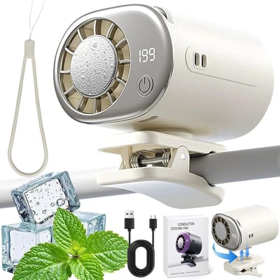 Clip-on auto-airconditioningventilator met led-display, draagbare auto-airconditioningventilator, mini-USB oplaadbare persoonlijke koelventilator, 360° draaibaar, verstelbaar, 199 windsnelheden.
