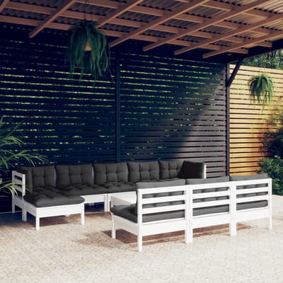 vidaXL - 11-delige - Loungeset - met - kussens - grenenhout - wit
