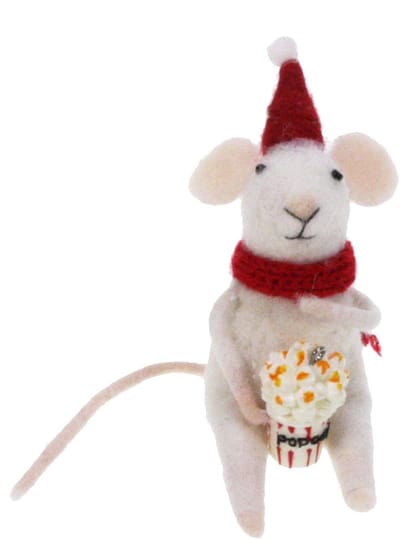 Muis met popcorn 8x7x10cm