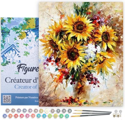 Figured'Art Schilderen op Nummer Volwassenen met lijst - Mooie Zonnebloemen - Handwerk acrylverf Kit DIY Compleet - 40x50cm Canvas al ingelijst