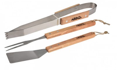 BBQ Collection - barbecue gereedschap set - 3-delig - met houten handvatten - Tang - Vork - Spatel