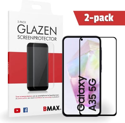2-pack BMAX Screenprotector geschikt voor Samsung Galaxy A35 5G - Full Cover gehard glas - Samsung screenprotectors - Telefoonaccessoires - Telefonie & Accessoires - Beschermglas - Glas screenprotectors - Zwart