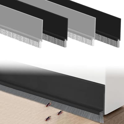 Set van 4 Zelfklevende Deurrubbers van 100 cm, Deurbescherming tegen Stof en Muggen, Aanpasbaar in Lengte, Effectieve Deurborstel (Zwart, Grijs)