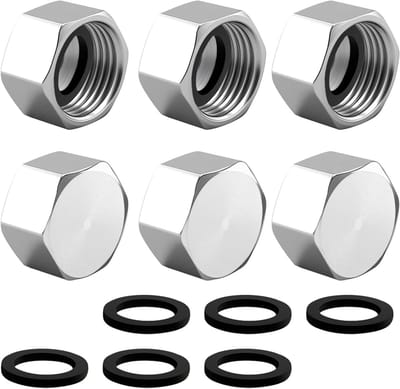 Set van 6 Stekkerpluggen 3/4 Inch - RVS Doppen met G3/4 Inch Vrouwelijke Draad en Rubber Seals - Hexagonale Doppen voor Waterleiding, Gas, Caravan en Tuingebruik