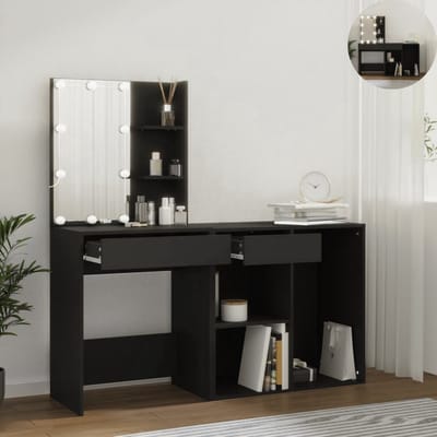 Kaptafel met spiegel en verlichting - Make up tafel - Make up - Toilettafel -Met lades - Kaptafels - Met kast - Zwart
