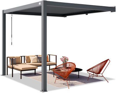 PRIMEYARD Pergola aan huis 3x3 m staanders van aluminium met stalen lamellendak muurpergola antraciet