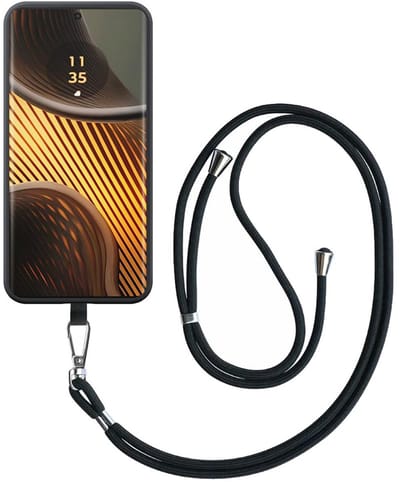 Geschikt voor Motorola Edge 50 Ultra Telefoonhoesje met Afneembaar Zwart Koord - Flexible Back Cover Case Siliconen TPU with Black Lanyard - Zwart - Smartphonica geschikt voor Motorola Edge 50 Ultra