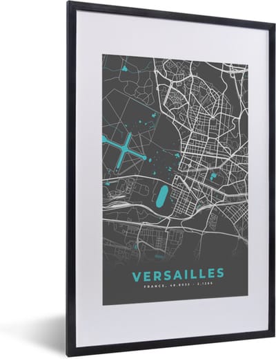 Fotolijst incl. Poster - Kaart – Stadskaart – Versailles - Plattegrond – Frankrijk - 40x60 cm - Posterlijst