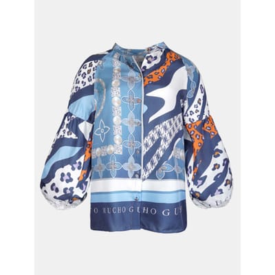 Mucho Gusto Blouse carini jeans blauw met oranje patchwork