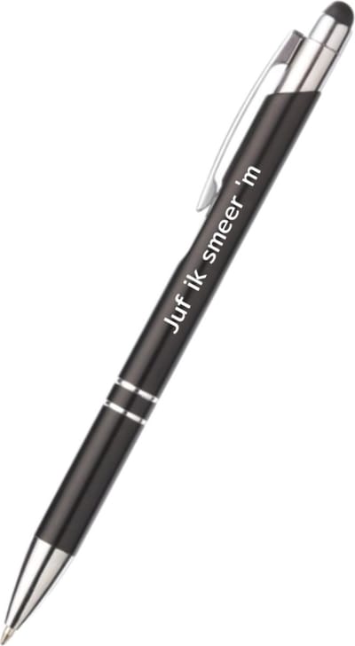 Akyol - juf ik smeer 'm pen - zwart - gegraveerd - Lerares - collega - pen met tekst - leuke pennen - grappige pennen - werkpennen - stagiaire cadeau - cadeau - bedankje - afscheidscadeau collega - welkomst cadeau - met soft touch
