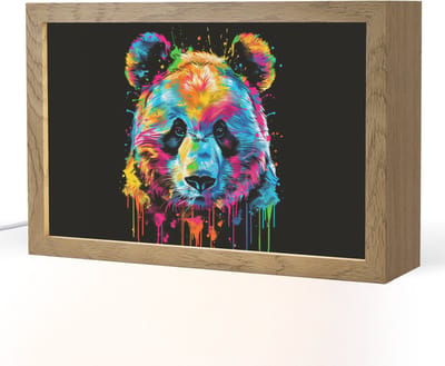 Nachtlampje 30x20 cm - Kinder lampje - Panda - Dieren - Kleur - Verf - Zwart - Tafellamp kinderkamer - Slaapkamer lamp - Bedlamp kinderen - Kinderlampje stopcontact - Wandlamp babykamer - Nachtlampjes