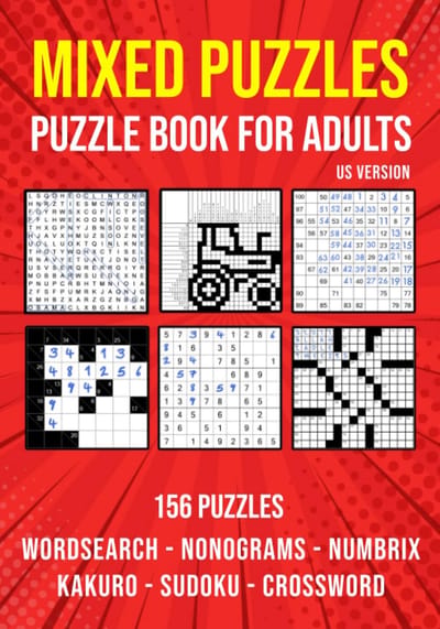 Gevarieerd Puzzelboek voor Volwassenen: Sudoku, Nonogram, Woordzoeker, Kruiswoord, Kakuro & Numbrix