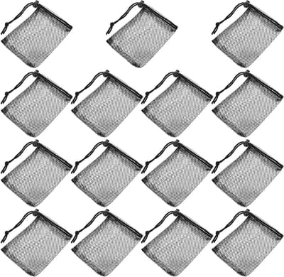 Mesh Opbergzakken - Trekkoord Tassen - Spullen Organiseren - Ademend Materiaal - 15 stuks - Zwart