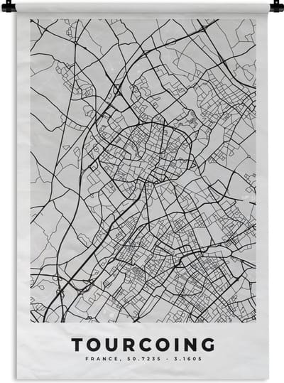 Wandkleed - Wanddoek - Plattegrond - Kaart - Stadskaart - Frankrijk - Tourcoing - 120x180 cm - Wandtapijt