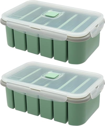 Siliconen vriezer voor soep en sauzen - 2-delige voedselcontainer met deksel, extra grote ijsblokjesvorm met 6 gaten voor soep, bouillon en boter