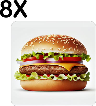 Luxe Placemat - Perfecte Hamburger op Lichte Achtergrond - Set van 8 Placemats - 50x50 cm - 2 mm dik Vinyl - Anti Slip - Afneembaar