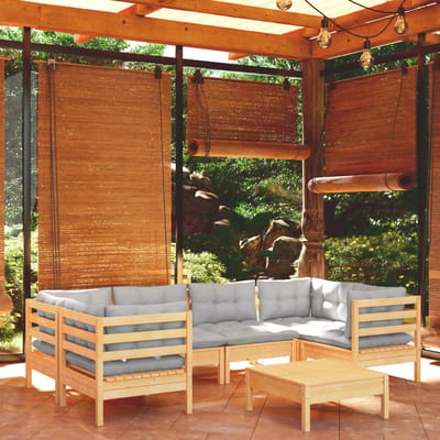 vidaXL - 7-delige - Loungeset - met - grijze - kussens - grenenhout