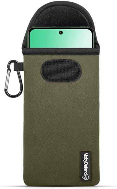 MobyDefend Hoesje - Geschikt voor Oppo Reno12 F - Neopreen Pouch Met Karabijnhaak - Insteek - Riemlus - Groen