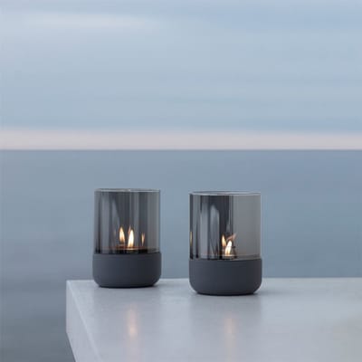 Blomus CALMA Windlicht - H 9 cm, Ø 7 cm (XS) - Steel Gray - Set van 2