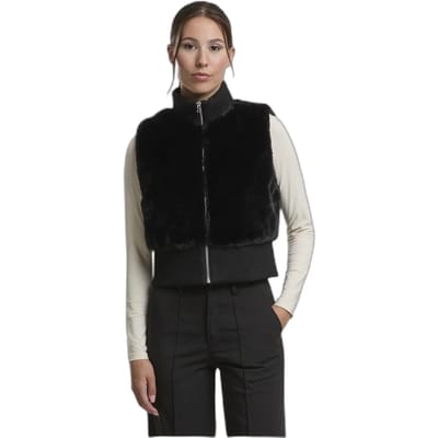 Urban Classics - Cropped Faux Fur Mouwloos jacket - XL - Zwart