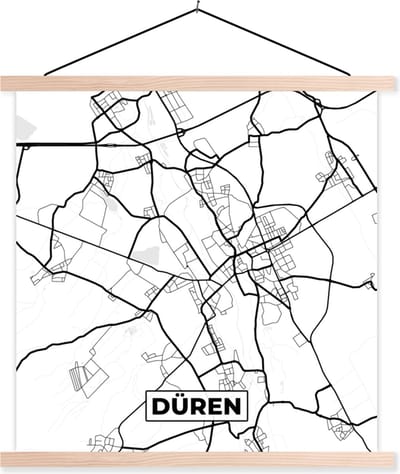 Posterhanger incl. Poster 40x40 cm - Schoolplaat - Düren - Stadskaart - Plattegrond - Kaart - Textielposter - Blanke latten - Stadskaart