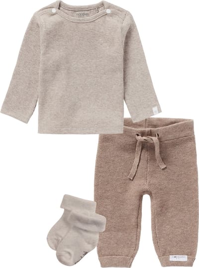 Noppies - Kledingset - 3 delig - Broek Grover Knit Taupe - Shirt natal - 1 paar sokjes taupe - Maat 62