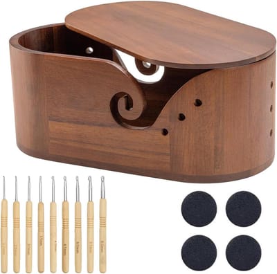 Garen Opbergdoos - Houten Kom - Hobby Opslag - Gladde Draad Uitvoer - 5.1 x 11 x 5.9 Inch - Bruin