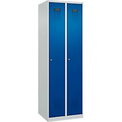 C+P Evolo Plus garderobekast, 2 vakken, rechts scharnierend, cilinderslot, soft-close, B 600 x D 500 x H 1850 mm, lichtgrijs/gentiaanblauw