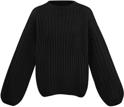 Moderne Oversized Katoen Trui met Grote Ribstructuur - Zwart - S/M