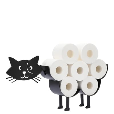 Sanics® Reserverolhouder Kat – Vrijstaand & Ophangbaar – WC Papier houder – Toiletrolhouder Zwart – WC Rolhouder staand 7 Rollen