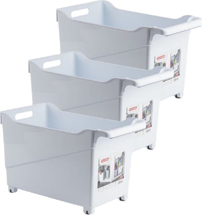 Plasticforte Opbergbox - Set van 3x stuks - wit - 45 x 24 cm - kunststof - op wieltjes