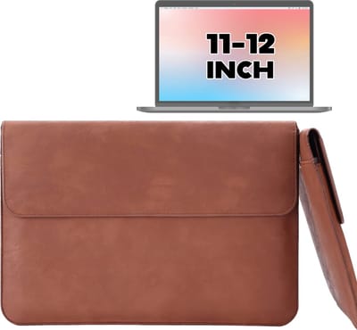 2-in-1 Laptopsleeve 10 tot 12 inch - Bruin - Vegan Leer - Laptophoes Heren - Laptop Tas Sleeve met Standaard