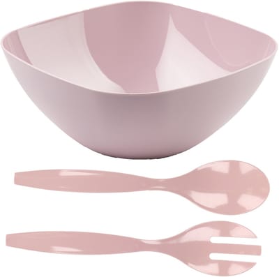 Plasticforte Salade/sla serveerschaal - roze - kunststof - D28 x H11 cm - met sla bestek - roze - 29 cm