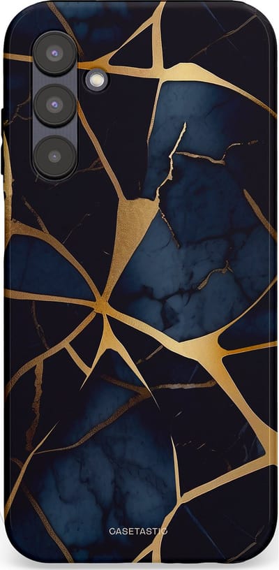 Casetastic hoesje geschikt voor Samsung Galaxy A25 - Dubbellaagse bescherming - Sterrennacht Marmer Goud - Fashion Case - Zwart Goud Donkerblauw