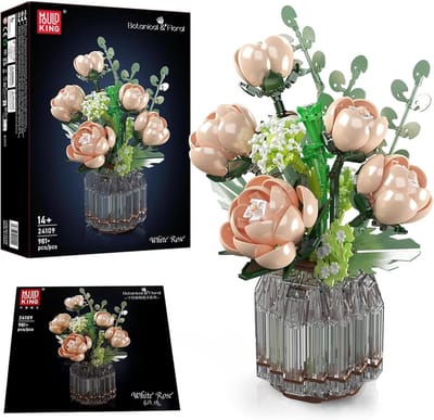 Rozenboeket Bouwstenen - Bloemen Model - Decoratie Bouwen - 981 Stuks - 21 x 17 x 31 cm - Roze
