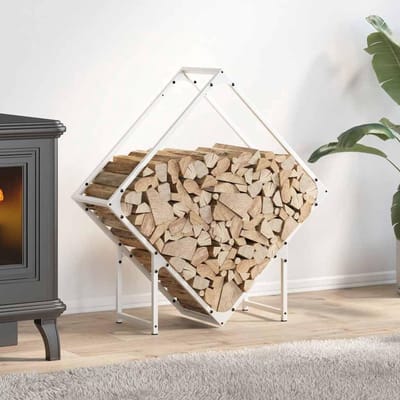 Brandhoutrek - Haardhout standaard - Binnen opslag - Koudgewalst staal - 80 x 25 x 80 cm - Wit