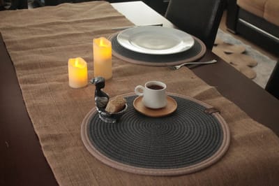 OZ Home - 6-delige Placemat Set - Rond - Donkerblauw/Beige - Duurzaam & Stijlvol - Voor Tafelbescherming en Decoratie